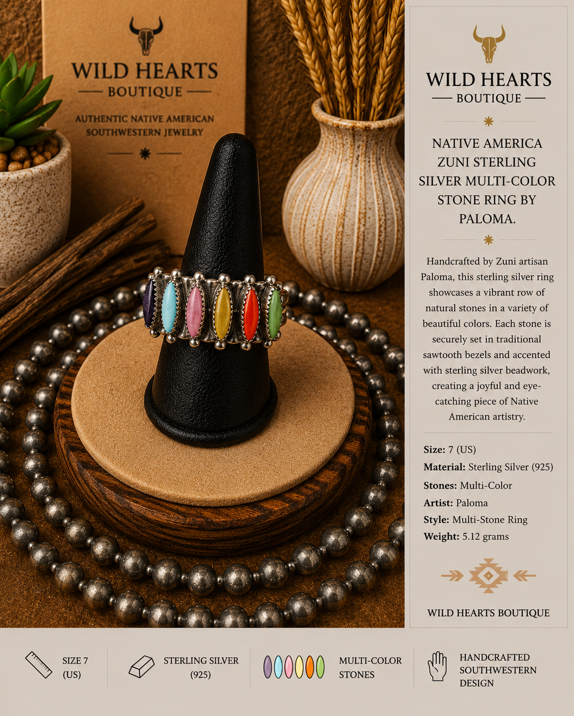 Zuni multicolored stone ring