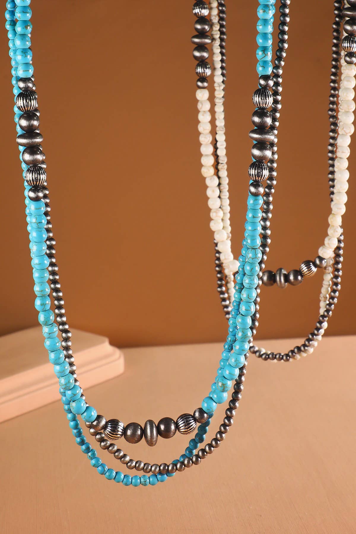 3-Layered Western Multi-Bead Necklace: TURQUOISE(SBTQ)