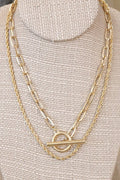 Front Toggle Closure Necklace Multi Layer Chain in Gold Tone
