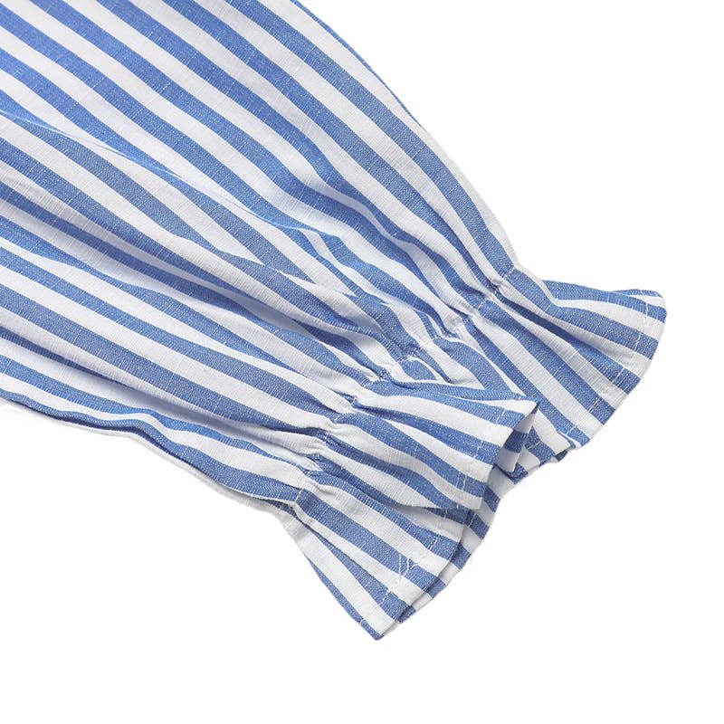 Lace Summer Vertical Stripe Shirt Dress: Blue