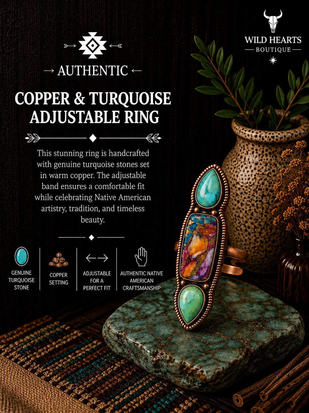 Copper and Turquoise adjustable ring