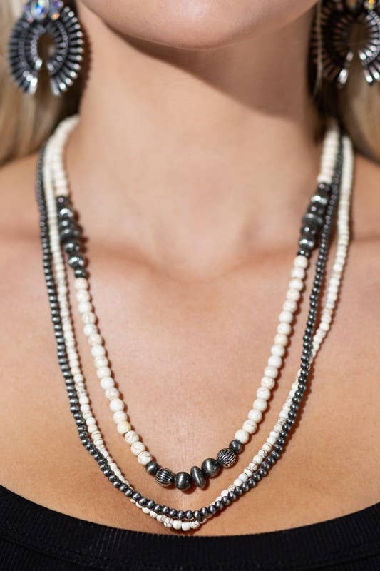 3-Layered Western Multi-Bead Necklace: TURQUOISE(SBTQ)