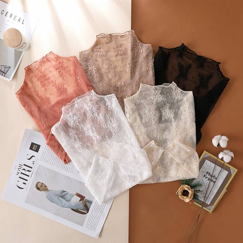 Floral Lace Sheer Mesh Layering see through Top: White