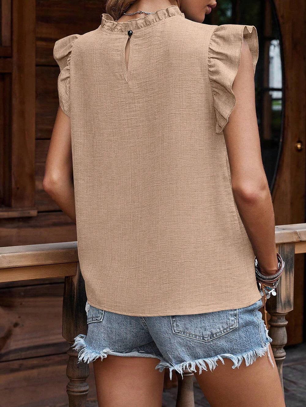 Ruffled Sleeve Pressed Pleated T-Shirt