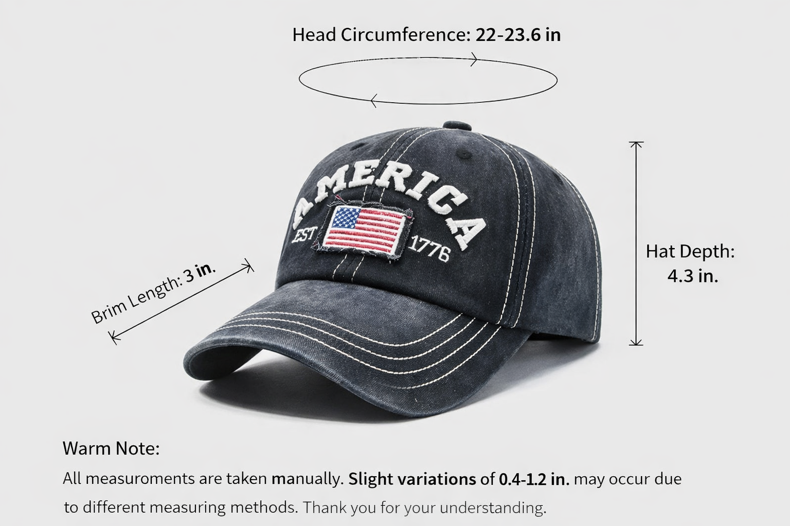 Vintage America Flag Embroidered Baseball Cap: Blue / ONE SIZE