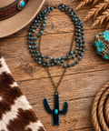 cactus pendant with beads in indigo