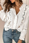 Elegant Lace Trim Blouse: WHITE