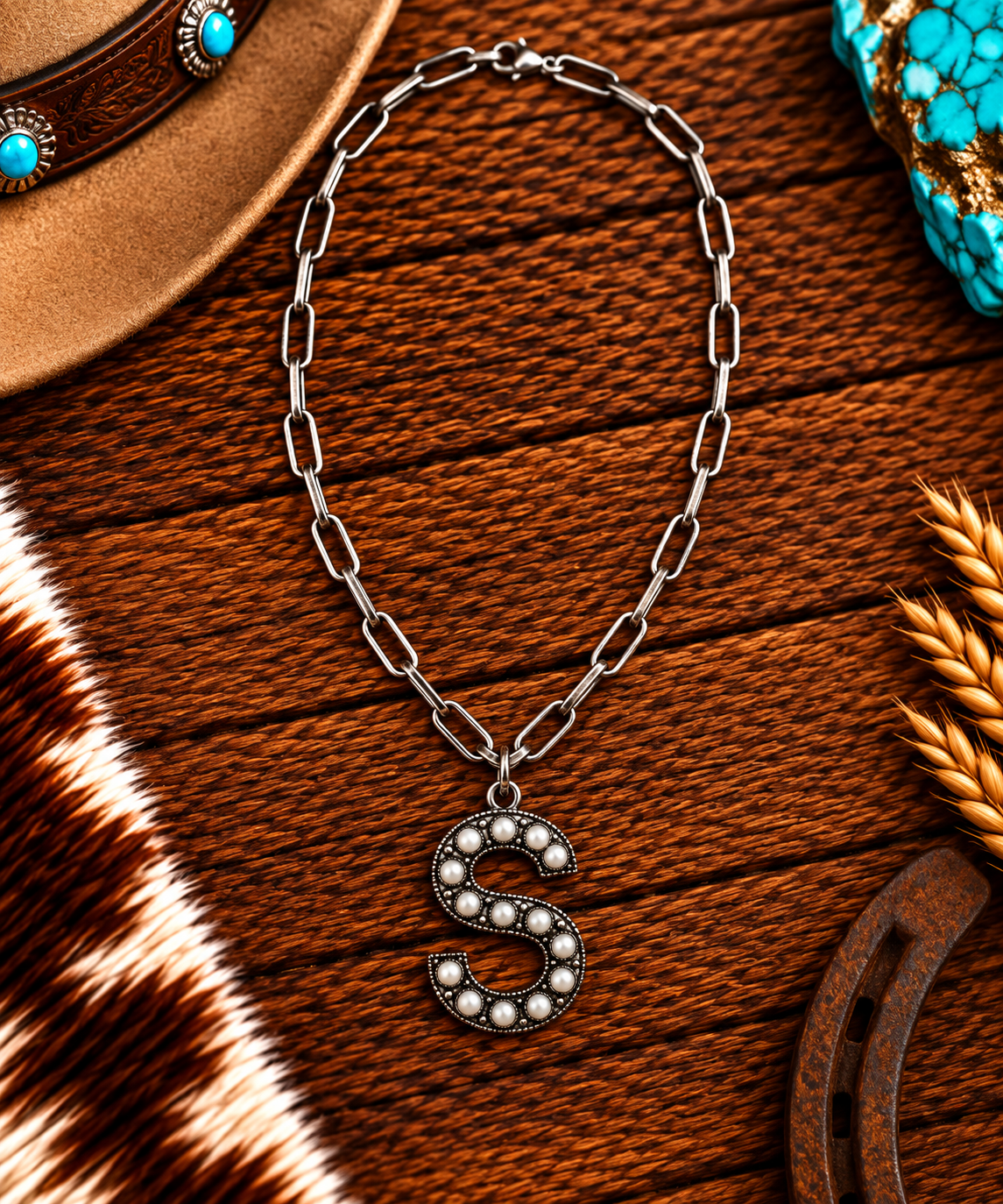 chain with white stone "S"