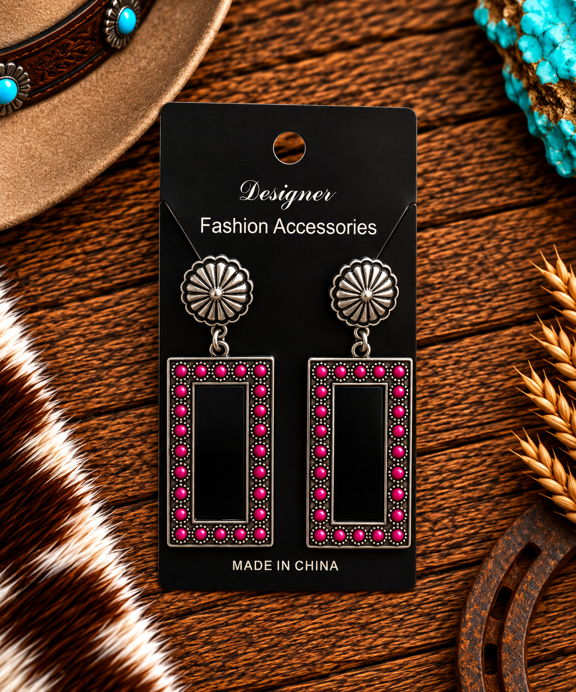 Concho with hanging rectangle pink stones