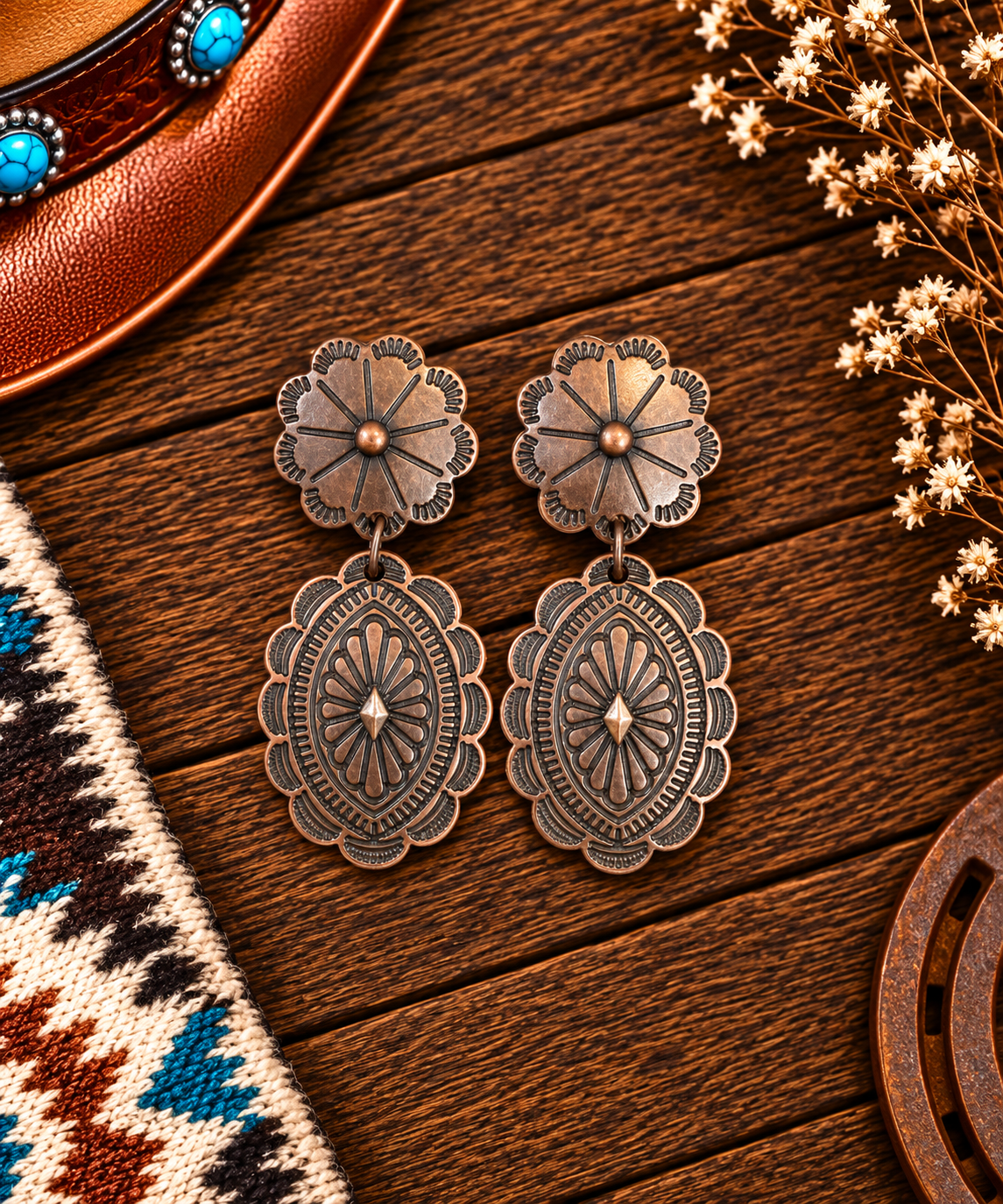 Copper concho earrings