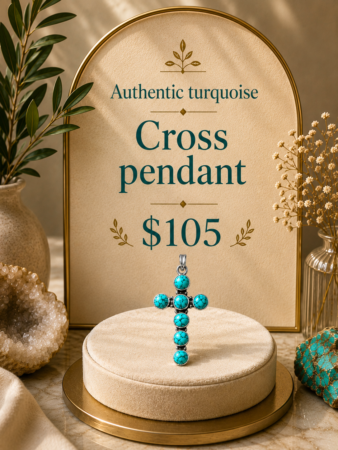 Authentic turquoise cross pendant