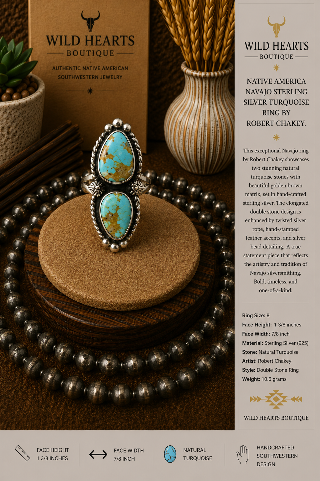 Gorgeous double stack turquoise and sterling silver ring