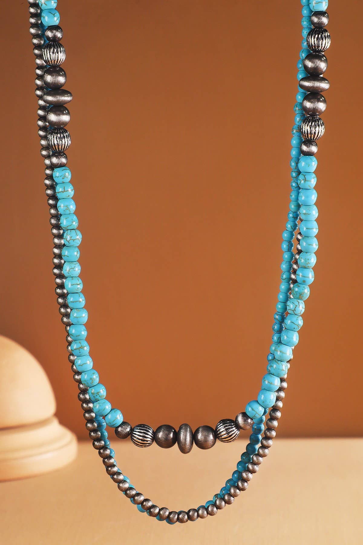 3-Layered Western Multi-Bead Necklace: TURQUOISE(SBTQ)