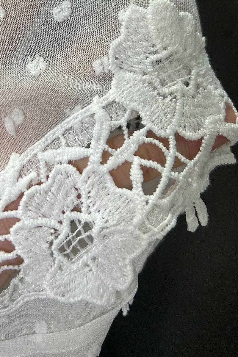 Elegant Lace Trim Blouse: WHITE