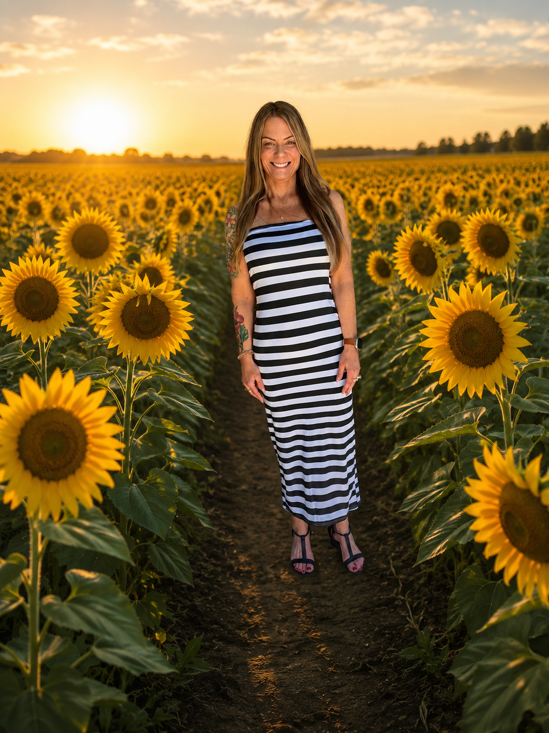 Striped Wrap Chest Slit Daily Dress