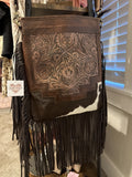 Western Tooled Leather Cowhide Purse - Large Buckle Handbag