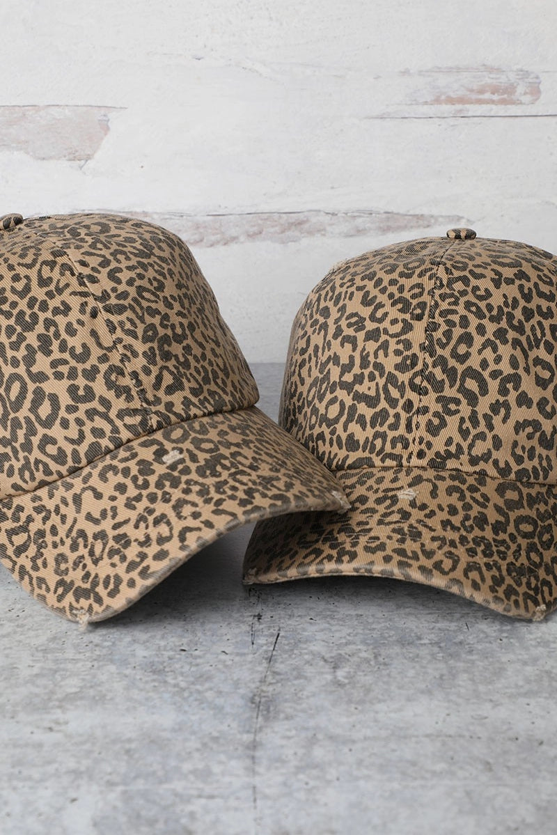 Leopard distressed cotton baseball cap