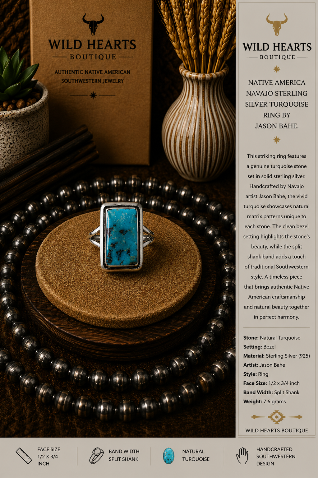 Rectangle Turquoise and sterling silver ring