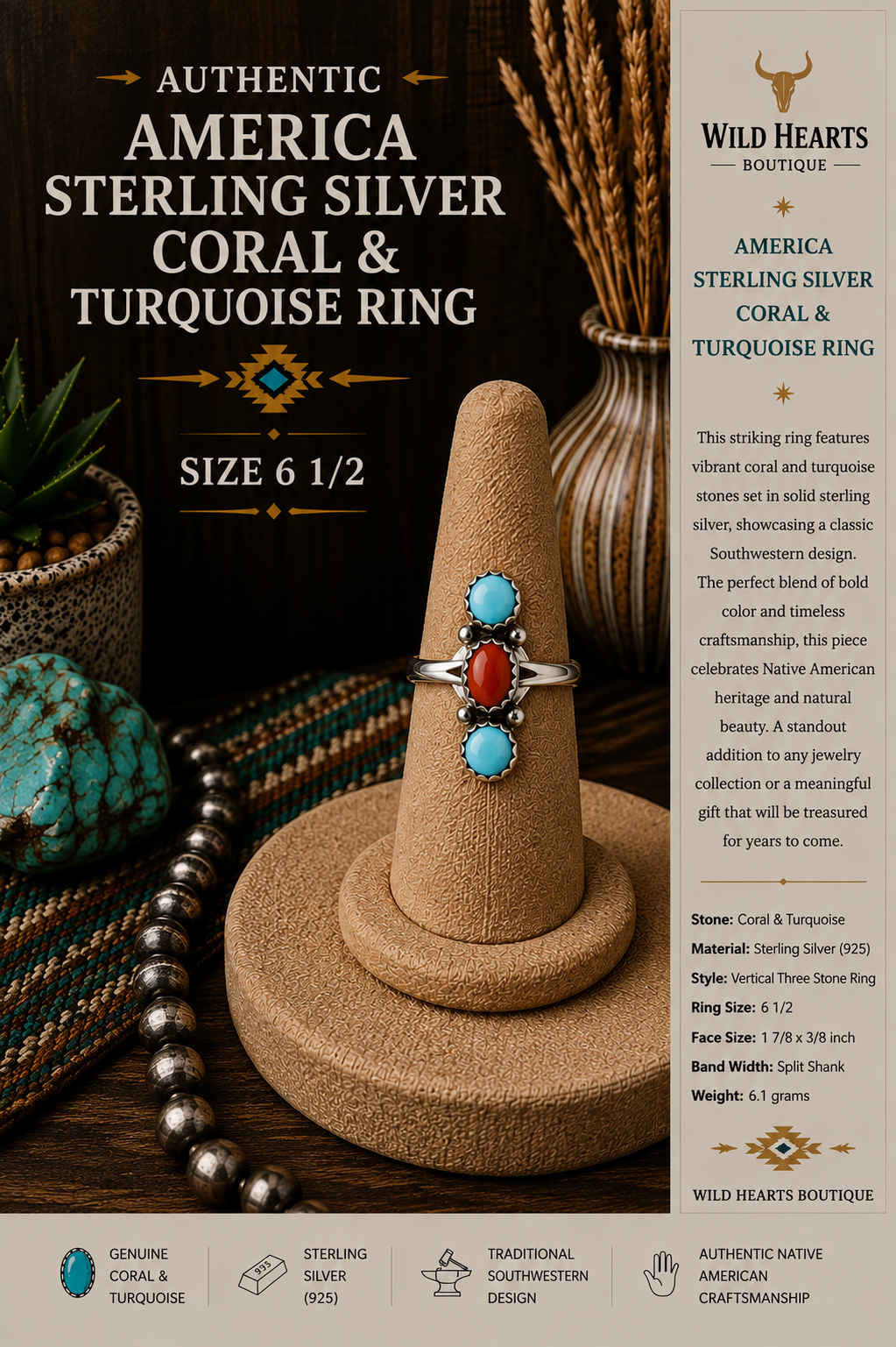 Turquoise and Coral in Sterling Silver
