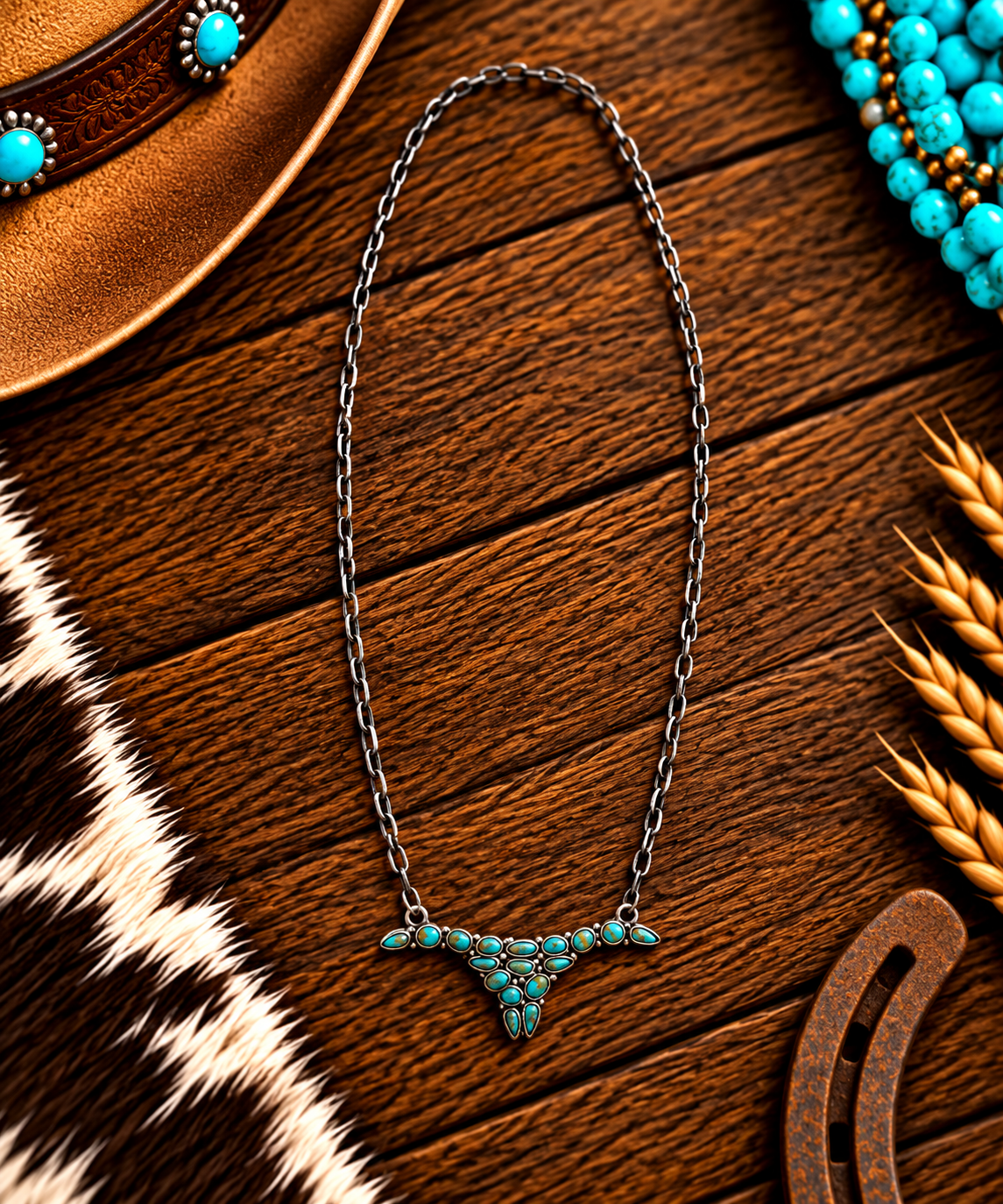 Silver chain turquoise oxen head