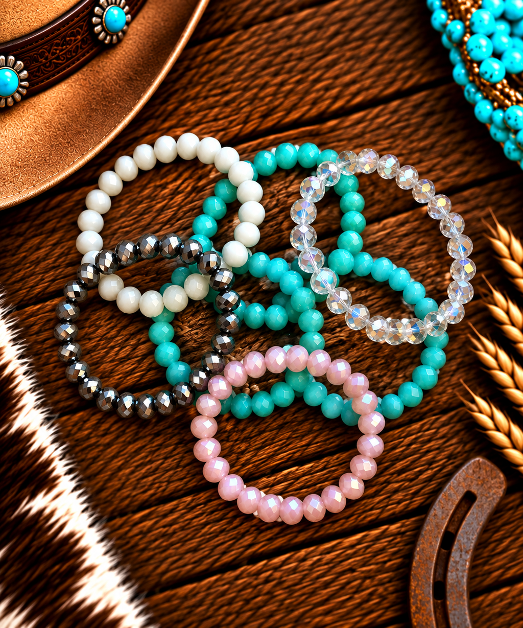 Layering stretch beaded bracelets many colors