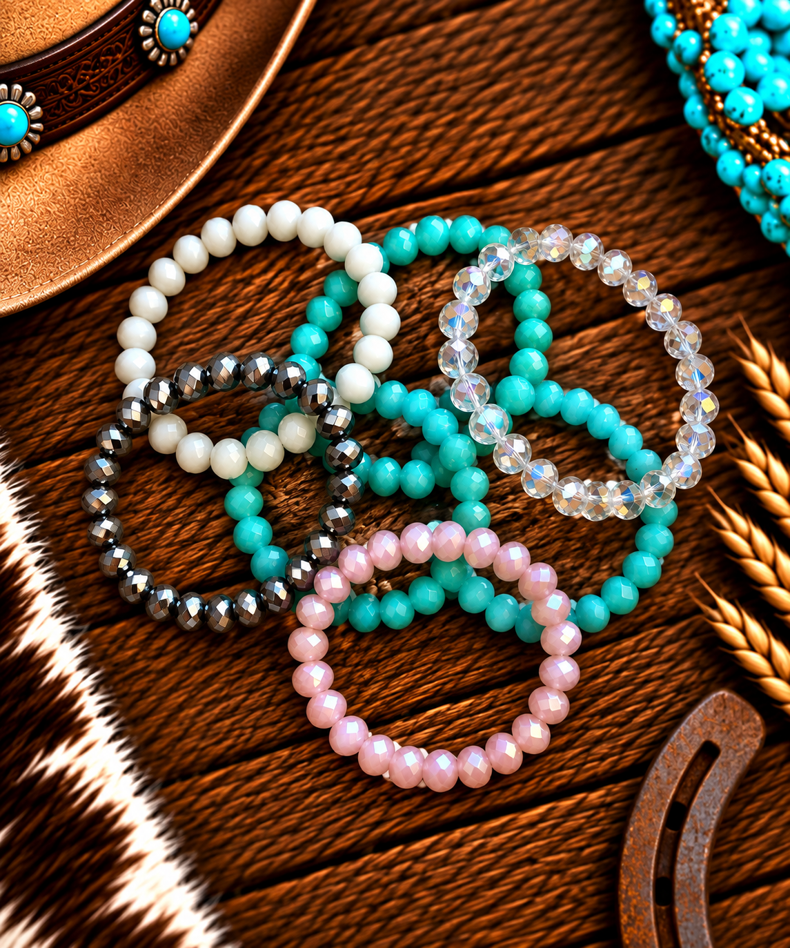 Layering stretch beaded bracelets many colors